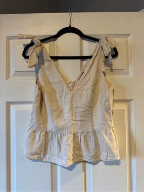 Express Cream Tie-Shoulder Peplum Tank